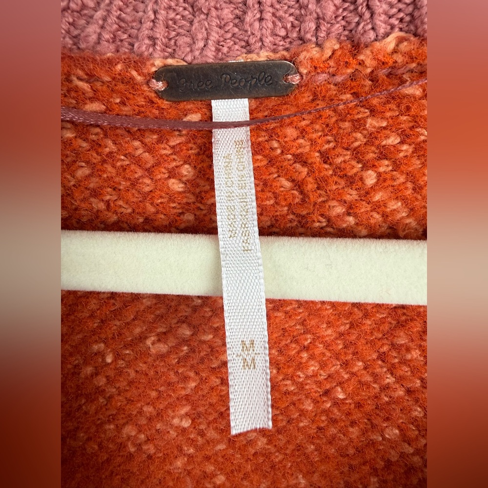 Free People Ruben Pullover Sweater Orange Plaid Oversized Boho Size M - Picture 9 of 10